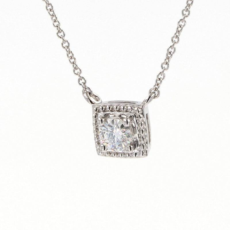 0.33 CTW DEW Round  Moissanite Millgrain Pendant in Sterling Silver