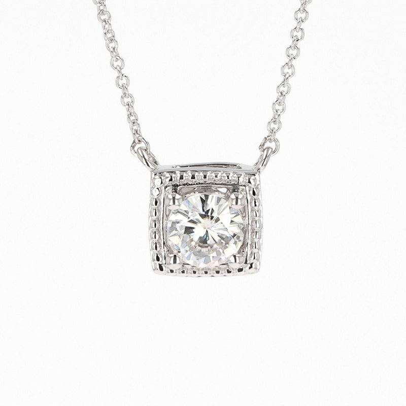 0.80 CTW DEW Round  Moissanite Millgrain Pendant in Sterling Silver