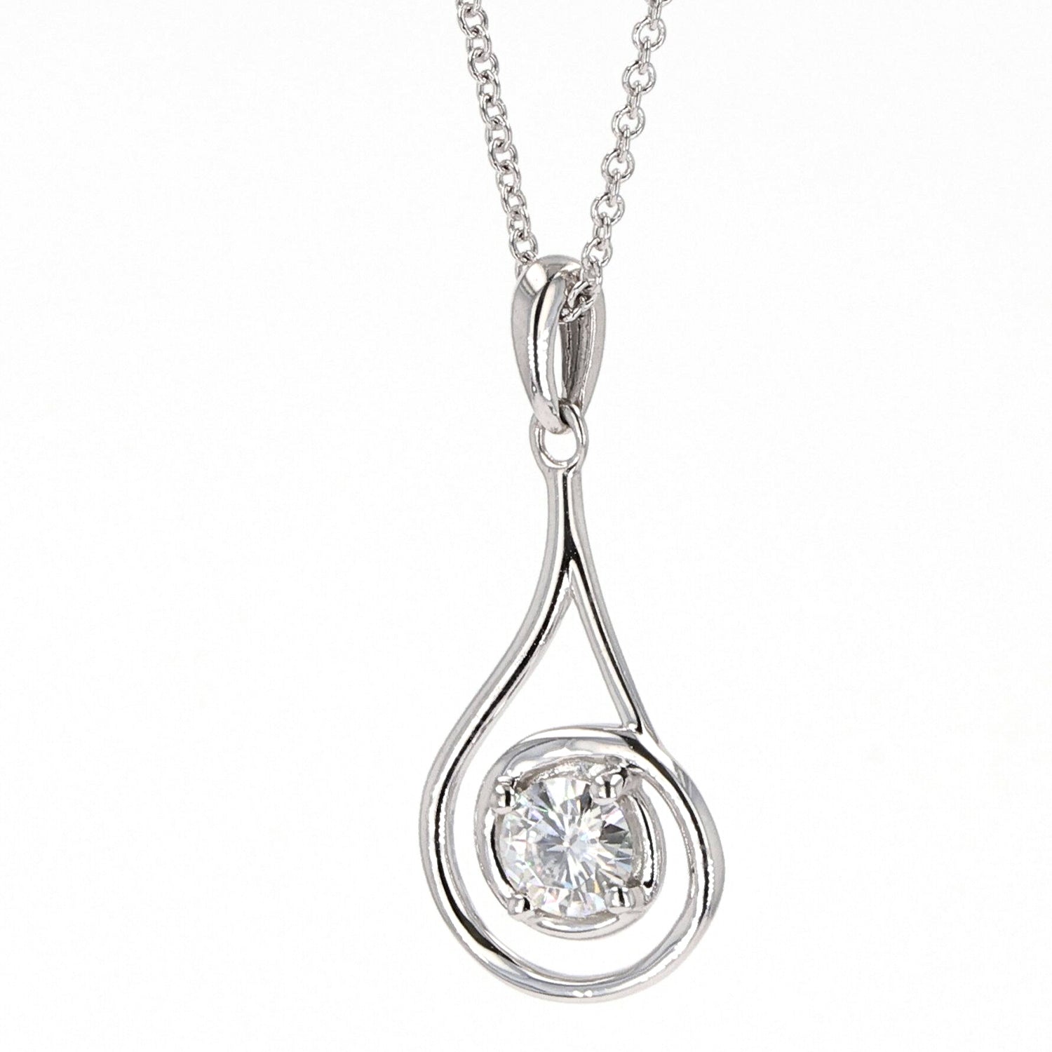 0.33 CTW DEW Round  Moissanite Teardrop Pendant in Sterling Silver