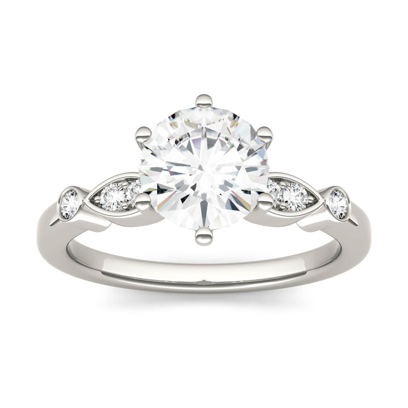 1.59 CTW DEW Round Moissanite Engagement Ring in 14K White Gold