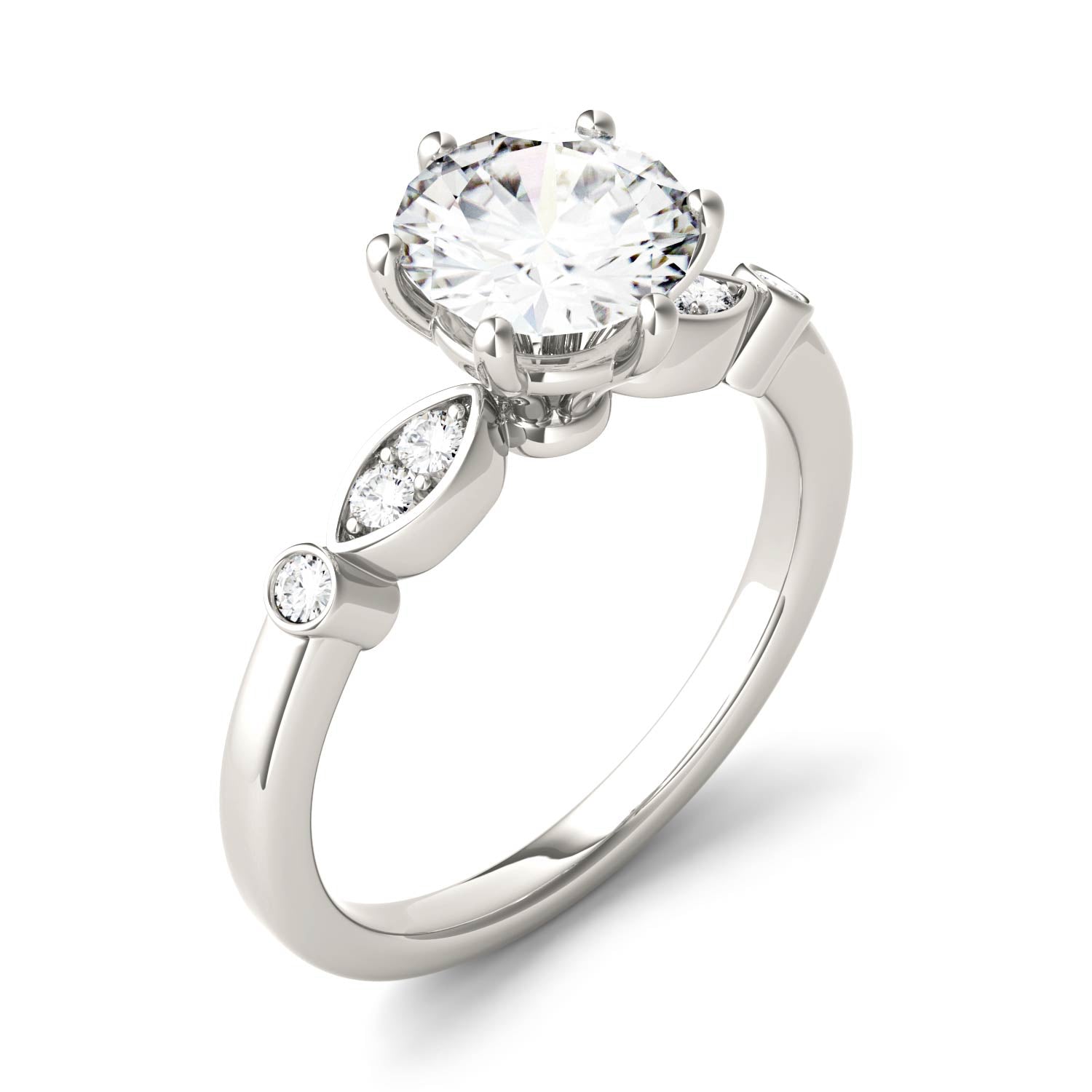 1.59 CTW DEW Round Moissanite Engagement Ring in 14K White Gold