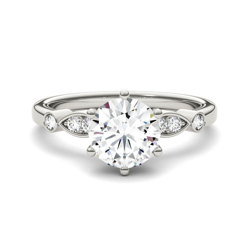 1.59 CTW DEW Round Moissanite Engagement Ring in 14K White Gold