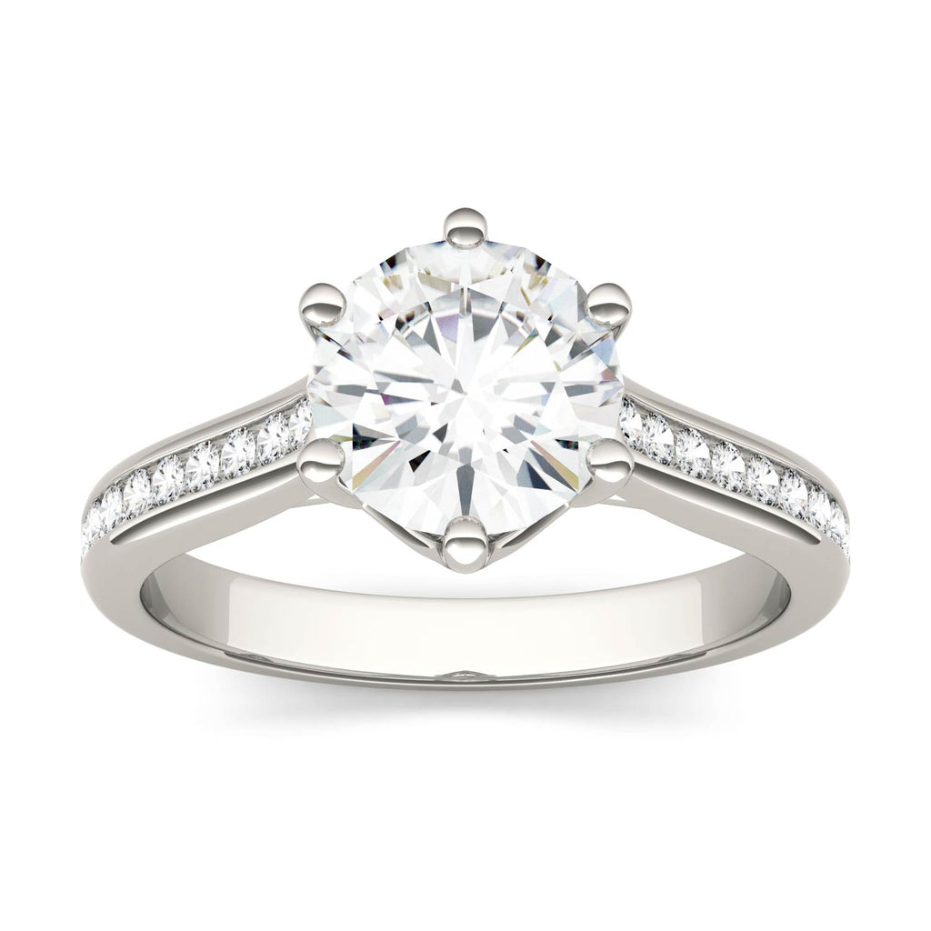 1.66 CTW DEW Round Moissanite Engagement Ring in 14K White Gold