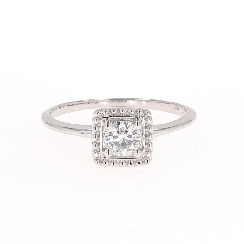 0.33 CTW DEW Round Moissanite Milgrain Geometric Fashion Ring in Sterling Silver