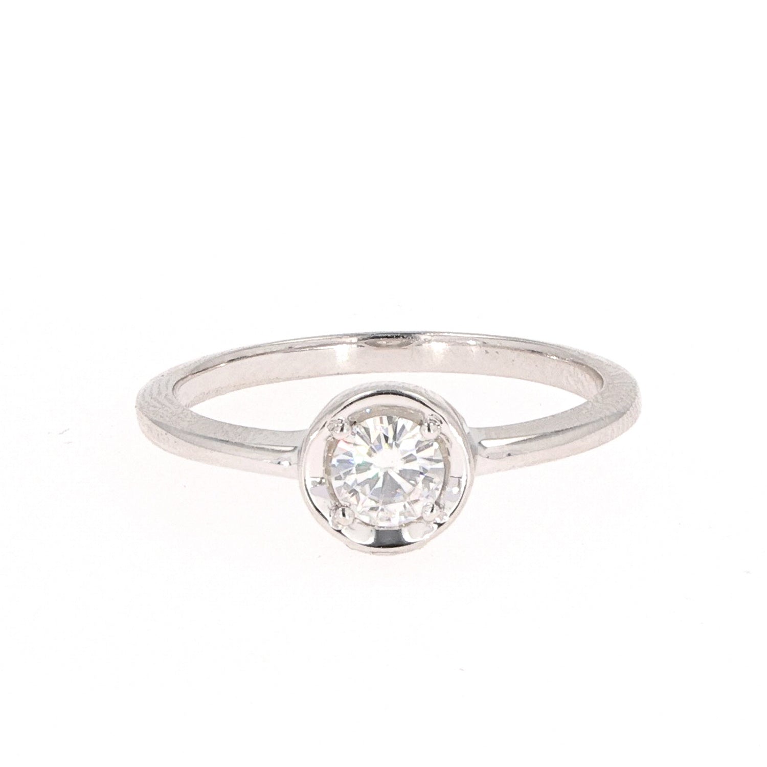 0.33 CTW DEW Round Moissanite Fashion Solitaire Ring in Sterling Silver