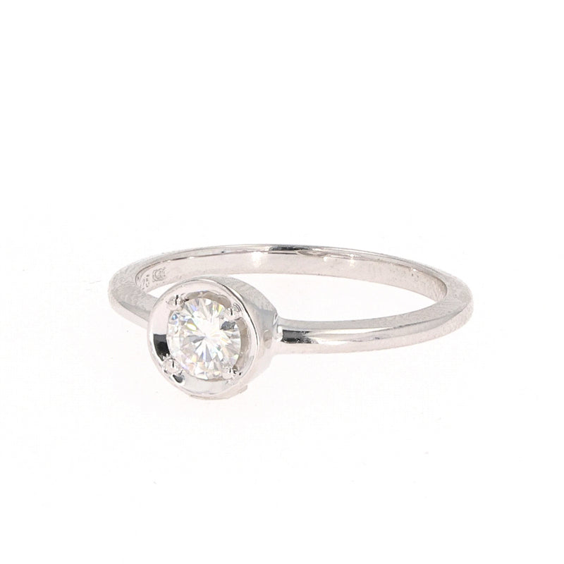 0.33 CTW DEW Round Moissanite Fashion Solitaire Ring in Sterling Silver