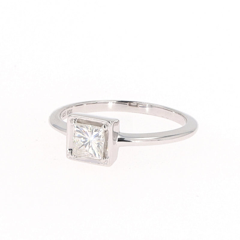 0.60 CTW DEW Square Moissanite Solitaire Fashion Ring in Sterling Silver