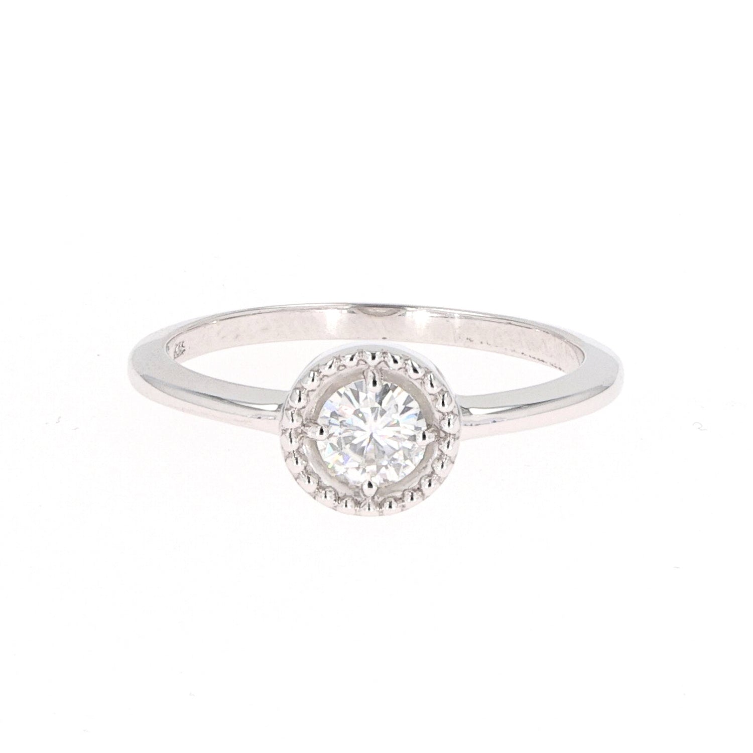 0.33 CTW DEW Round Moissanite Milgrain Halo Ring in Sterling Silver