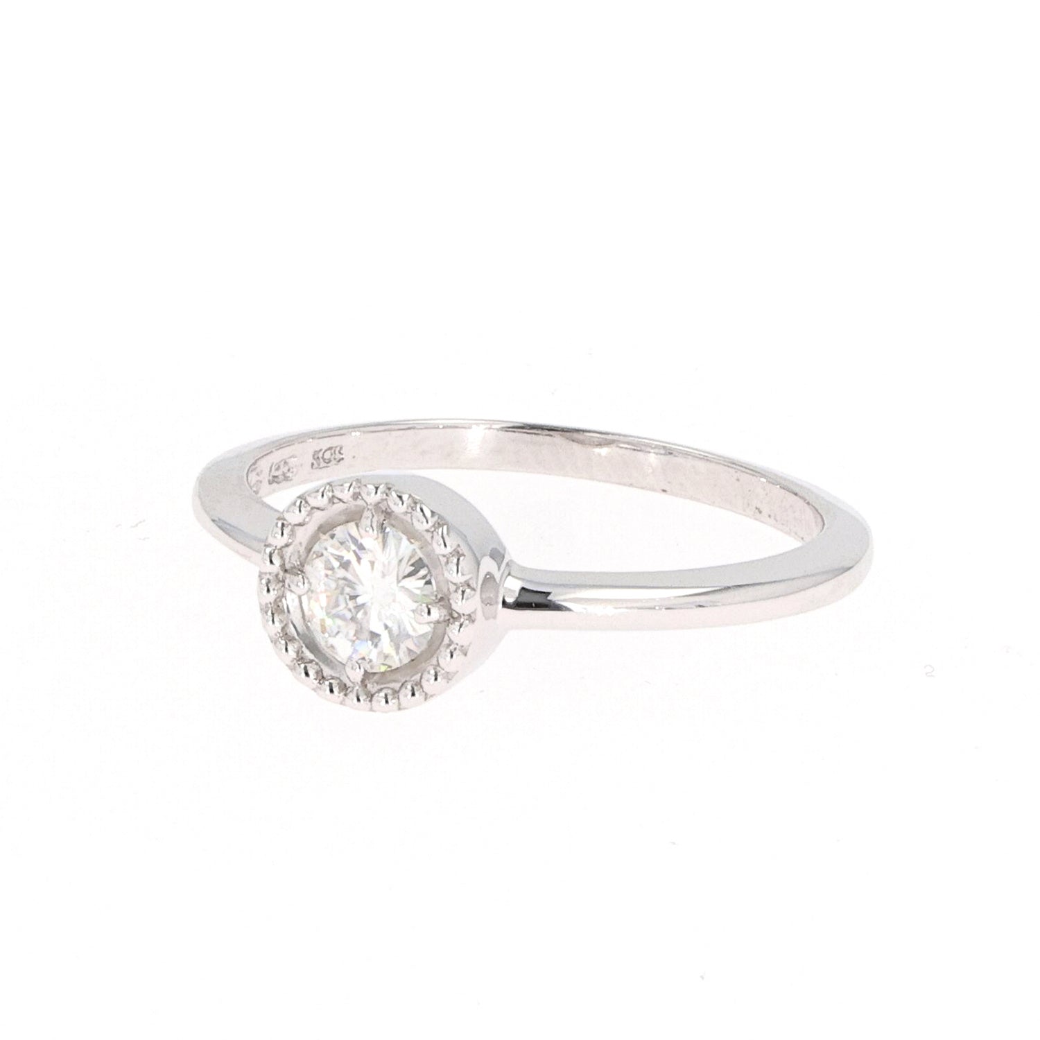 0.33 CTW DEW Round Moissanite Milgrain Halo Ring in Sterling Silver