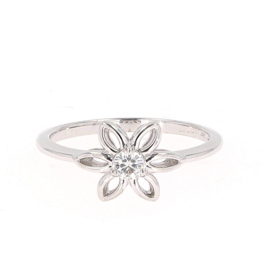 0.13 CTW DEW Round Floral Solitaire Ring Sterling
