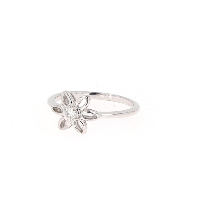 0.13 CTW DEW Round Moissanite Floral Solitaire Ring in Sterling Silver