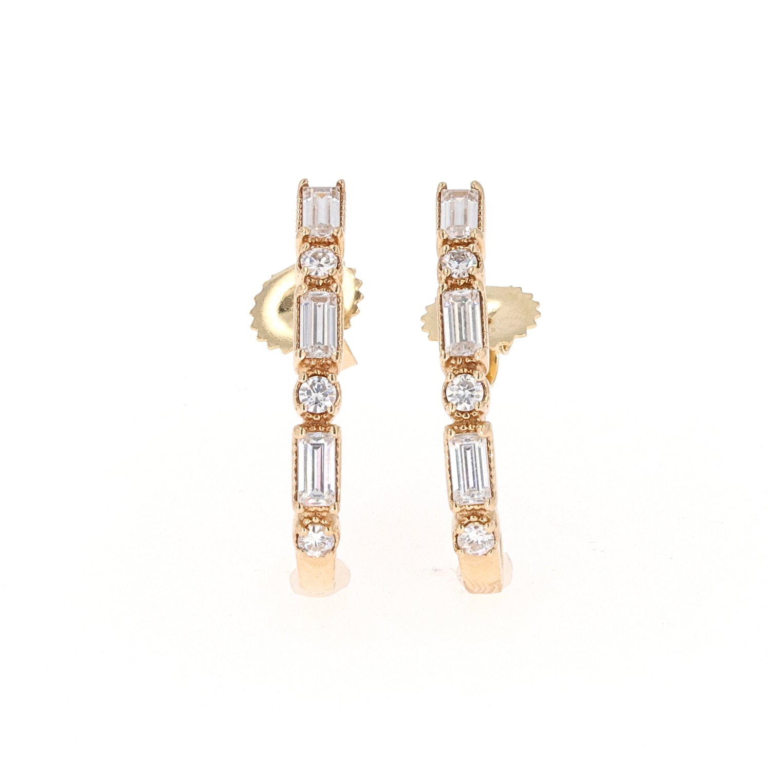 0.88 CTW DEW Straight Baguette Near-Colorless Moissanite Hoop Earring in 14K Yellow Gold