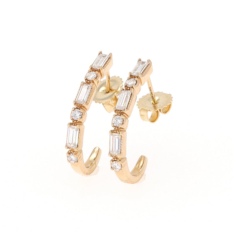0.88 CTW DEW Straight Baguette Near-Colorless Moissanite Hoop Earring in 14K Yellow Gold