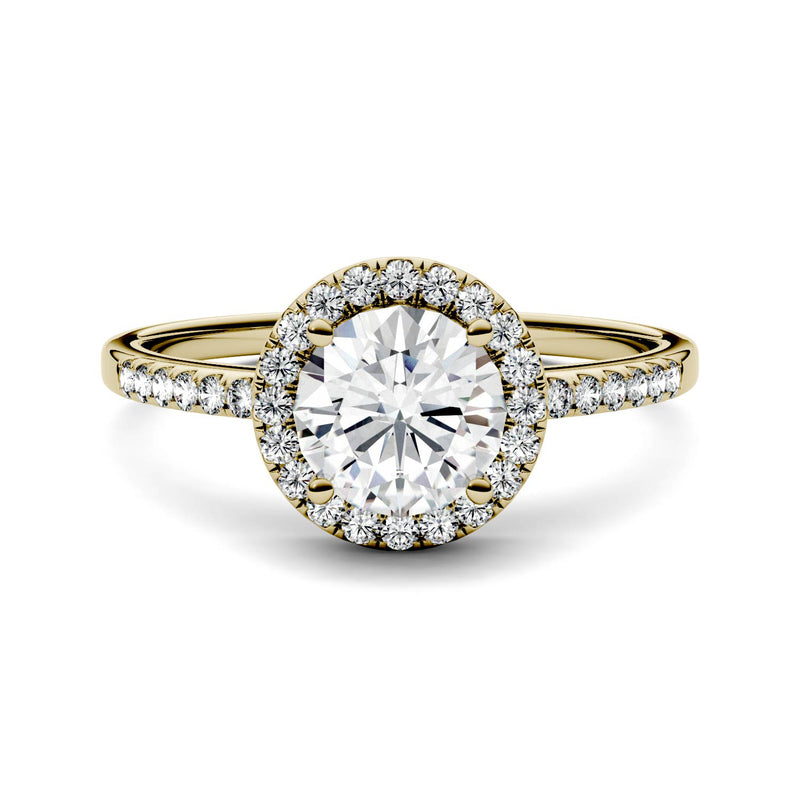 1.30 CTW DEW Round Moissanite Halo Ring in 14K Yellow Gold