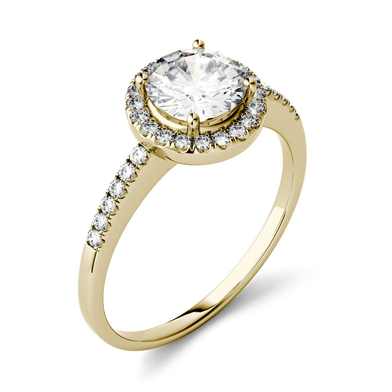 1.30 CTW DEW Round Moissanite Halo Ring in 14K Yellow Gold