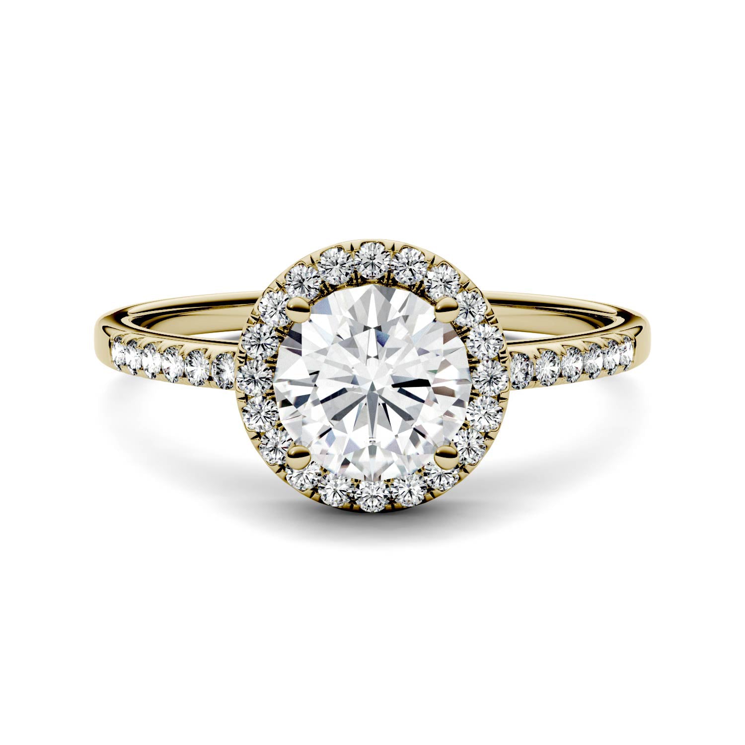1.30 CTW DEW Round Moissanite Halo Ring in 14K Yellow Gold