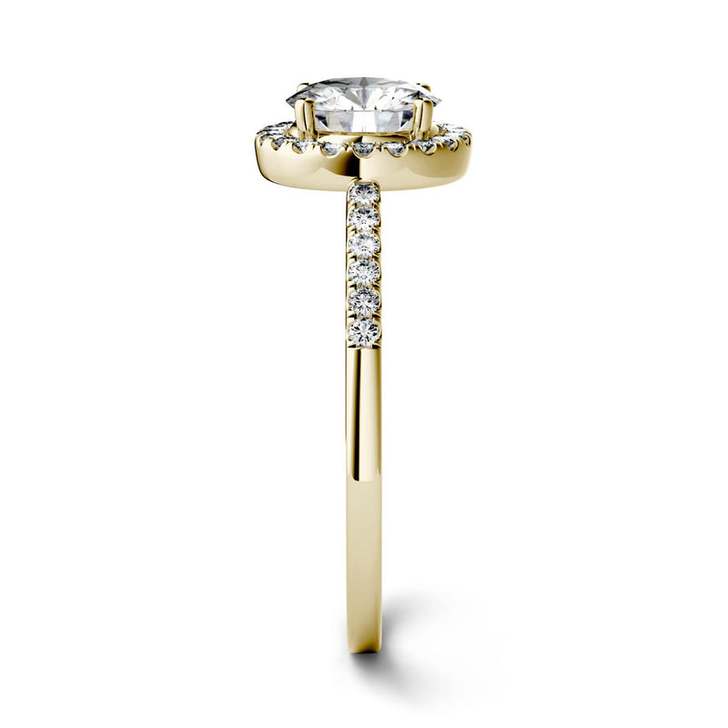 1.30 CTW DEW Round Moissanite Halo Ring in 14K Yellow Gold