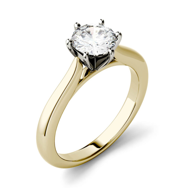 1.00 CTW DEW Round Moissanite Engagement Ring in 14K Two-Toned Gold