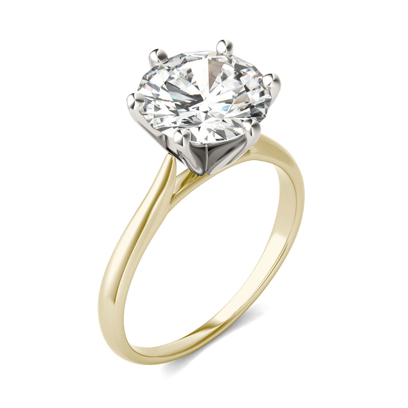 3.10 CTW DEW Round Moissanite Solitaire Ring in 14K Two-Toned Gold