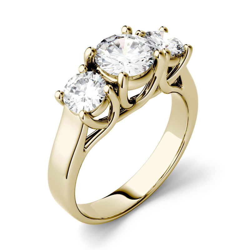 2.00 CTW DEW Round Moissanite Solitaire Ring in 14K Yellow Gold