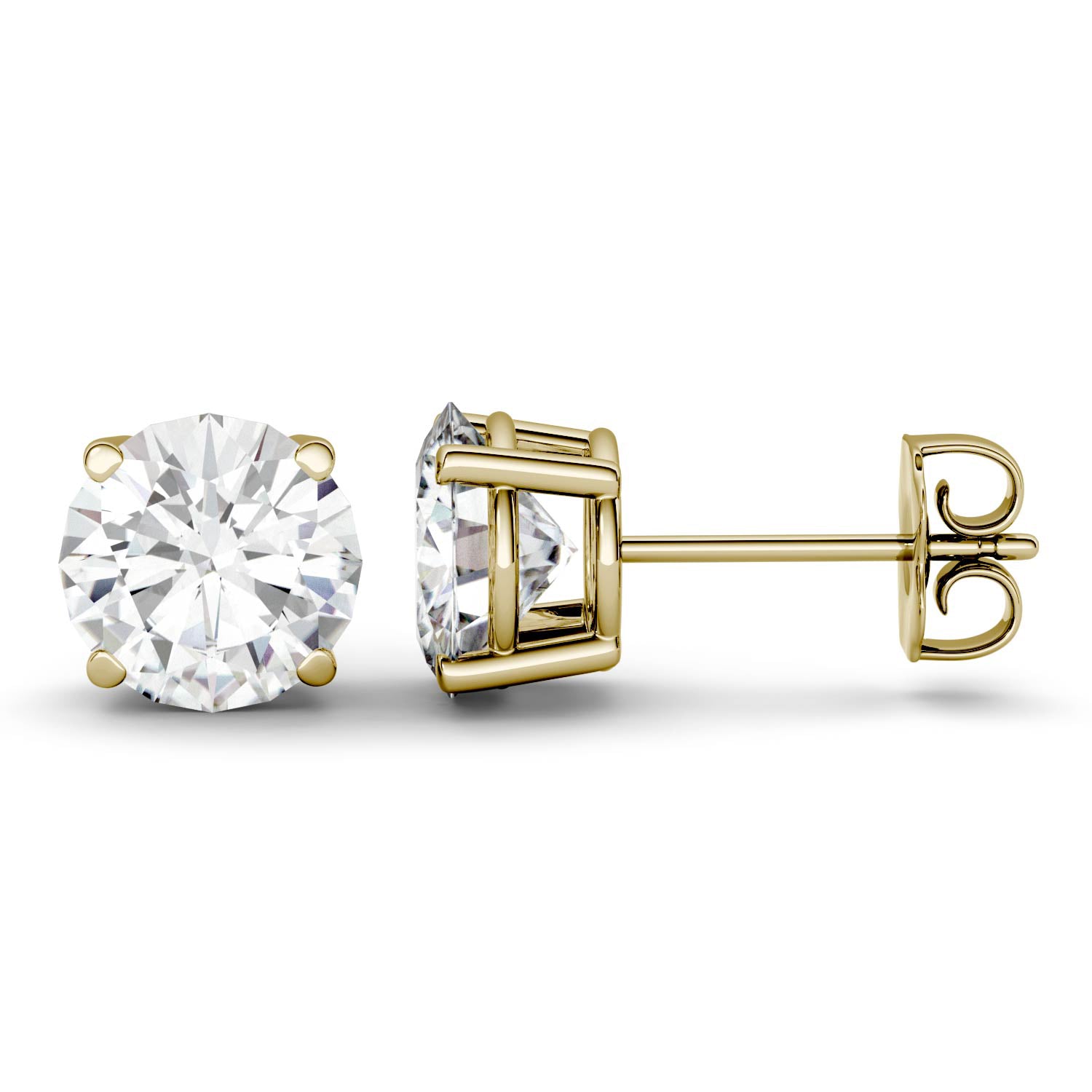 3.00 CTW DEW Round Moissanite Stud Earrings in 14K Yellow Gold