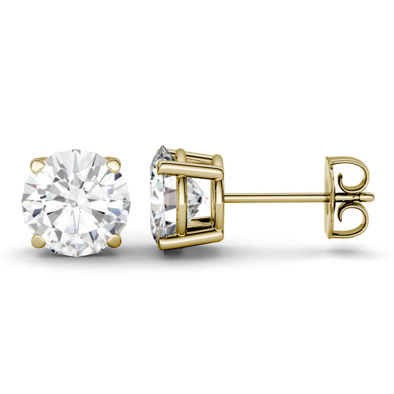 3.00 CTW DEW Round Moissanite Basket Earrings in 14K Yellow Gold