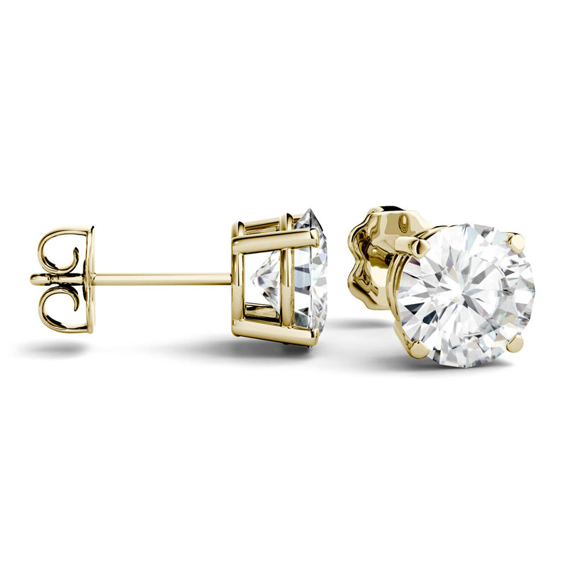3.00 CTW DEW Round Moissanite Basket Earrings in 14K Yellow Gold