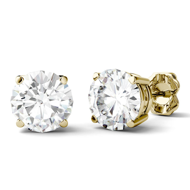 3.00 CTW DEW Round Moissanite Basket Earrings in 14K Yellow Gold