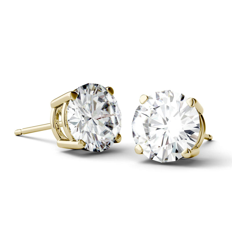3.00 CTW DEW Round Moissanite Basket Earrings in 14K Yellow Gold