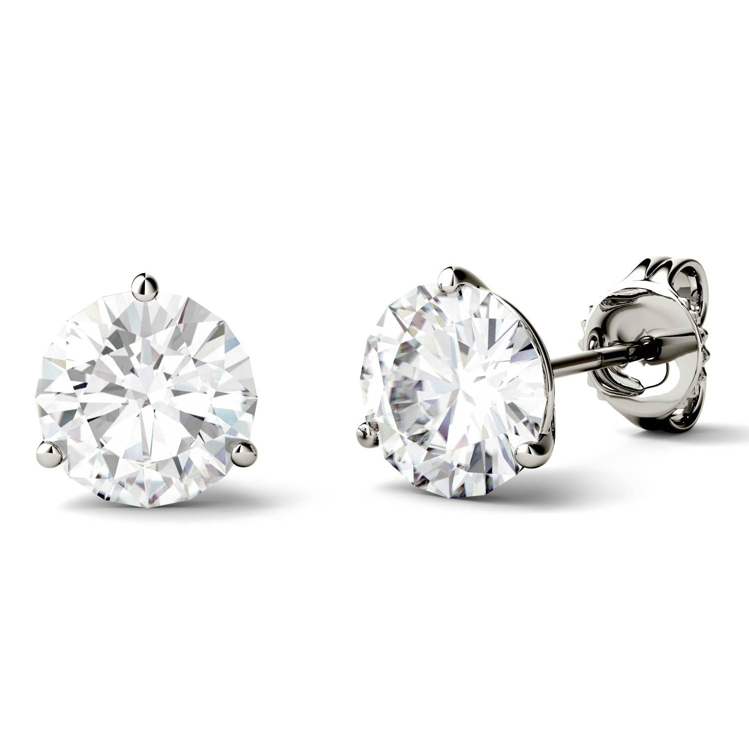 3.00 CTW DEW Round Moissanite Stud Earrings in 14K White Gold