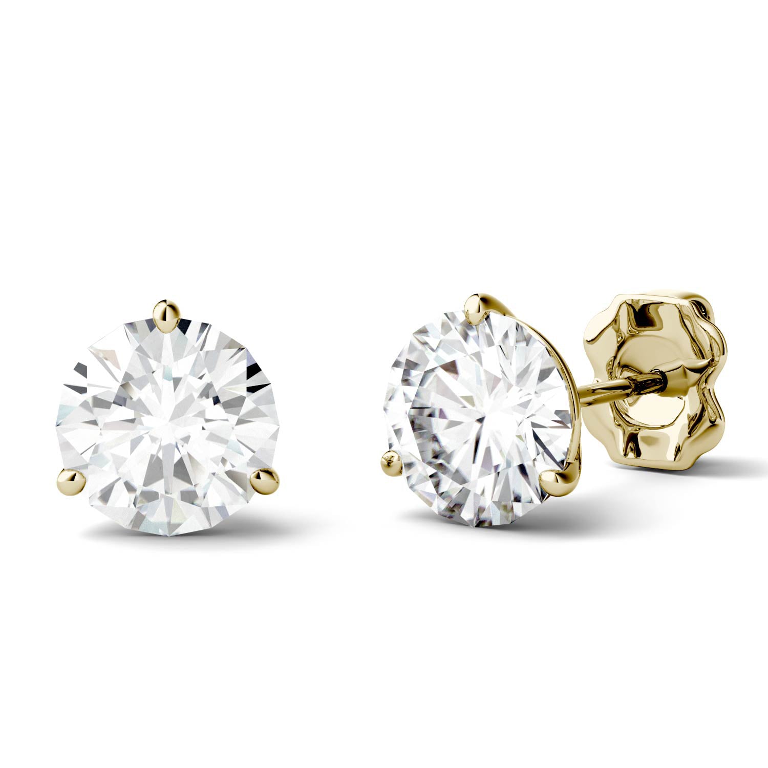 2.00 CTW DEW Round Moissanite Stud Earrings in 14K Yellow Gold
