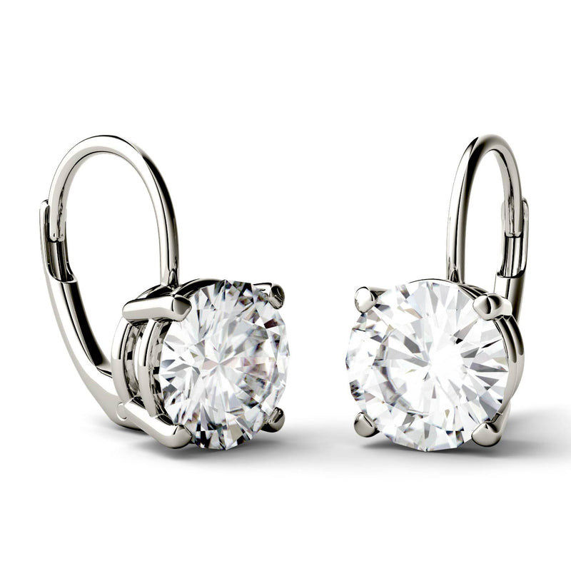 3.00 CTW DEW Round Moissanite Solitaire Earrings in 14K White Gold