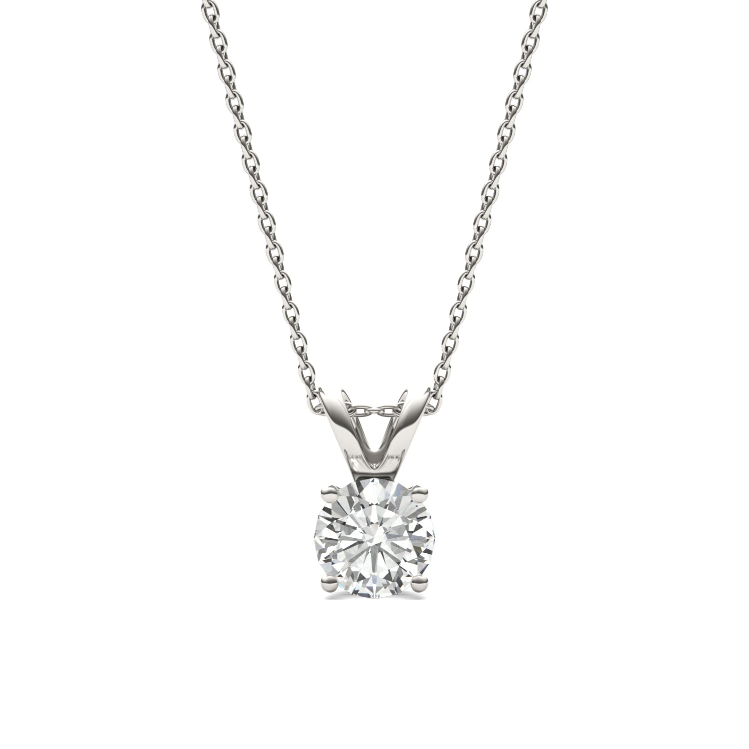 1.00 CTW DEW Round Moissanite Solitaire Necklace in 14K White Gold