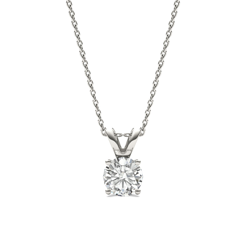 1.00 CTW DEW Round Moissanite Solitaire Necklace in 14K White Gold