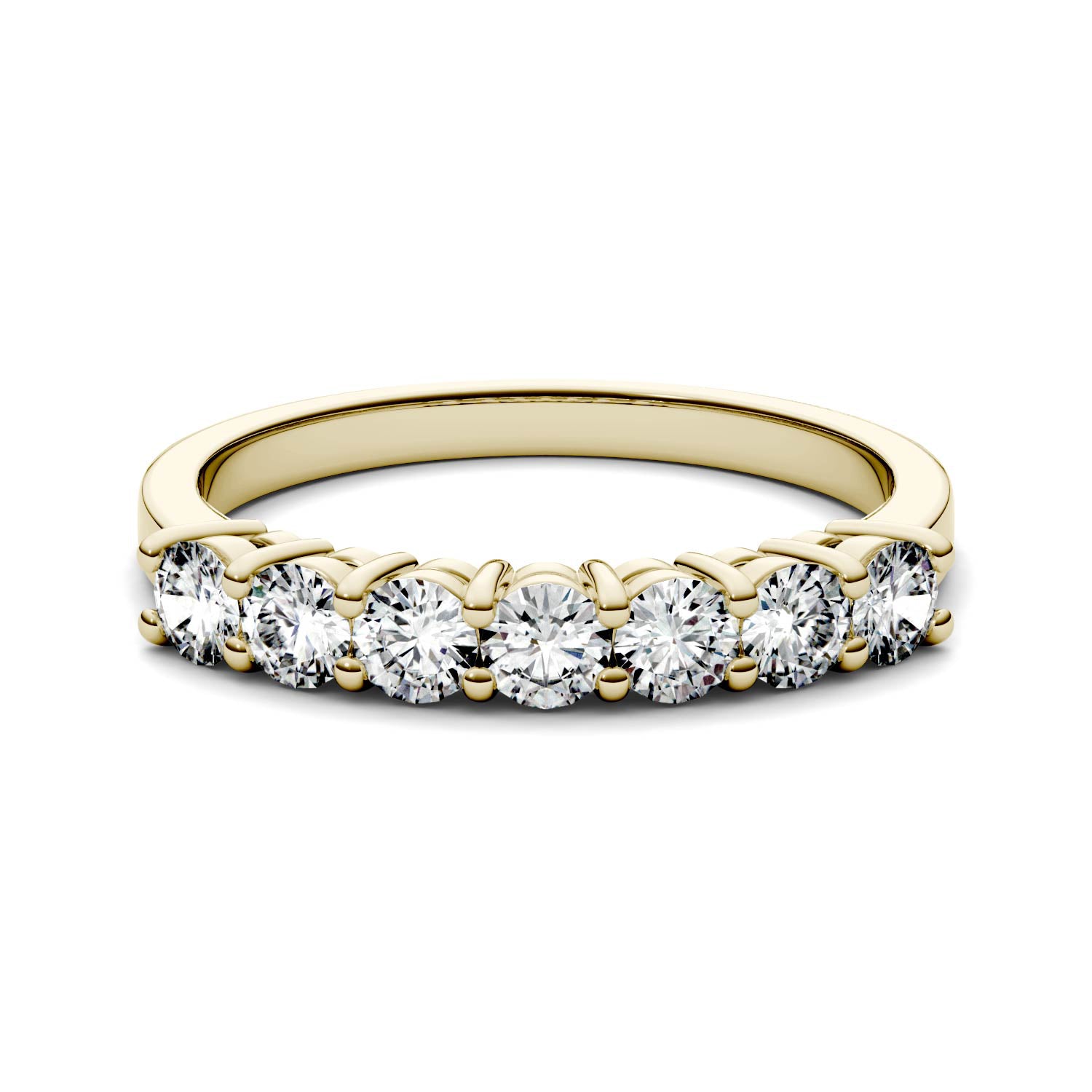 0.70 CTW DEW Round Moissanite Seven Stone Ring in 14K Yellow Gold