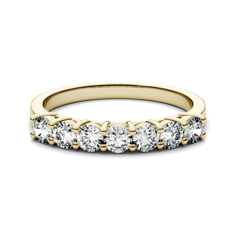 0.70 CTW DEW Round Moissanite Seven Stone Ring in 14K Yellow Gold