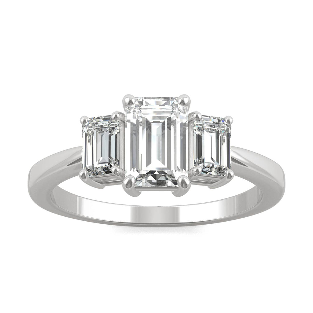1.55 CTW DEW Emerald Three Stone Ring 14K White Gold