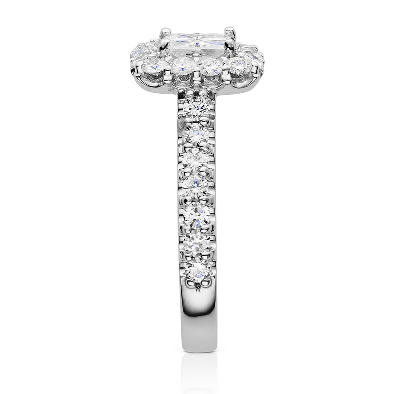 1.98 CTW DEW Square Moissanite Halo Ring in 14K White Gold