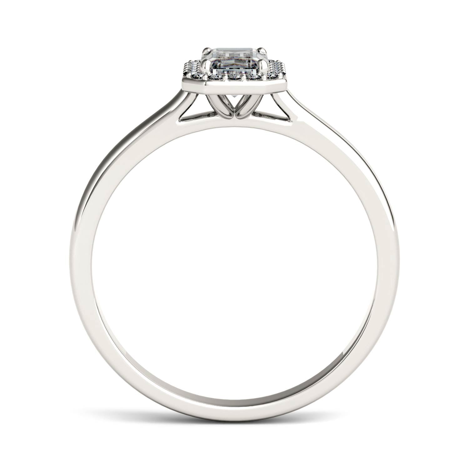 0.68 CTW DEW Emerald Moissanite Halo Ring in 14K White Gold