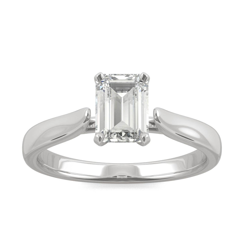 1.01 CTW DEW Emerald Moissanite Solitaire Ring in 14K White Gold