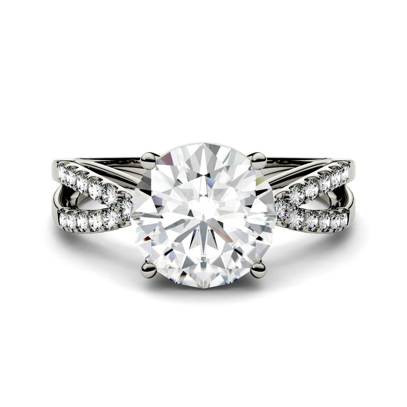 2.92 CTW DEW Round Moissanite Engagement Ring in 14K White Gold