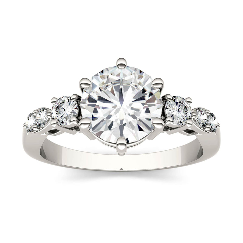 2.22 CTW DEW Round Moissanite Engagement Ring in 14K White Gold