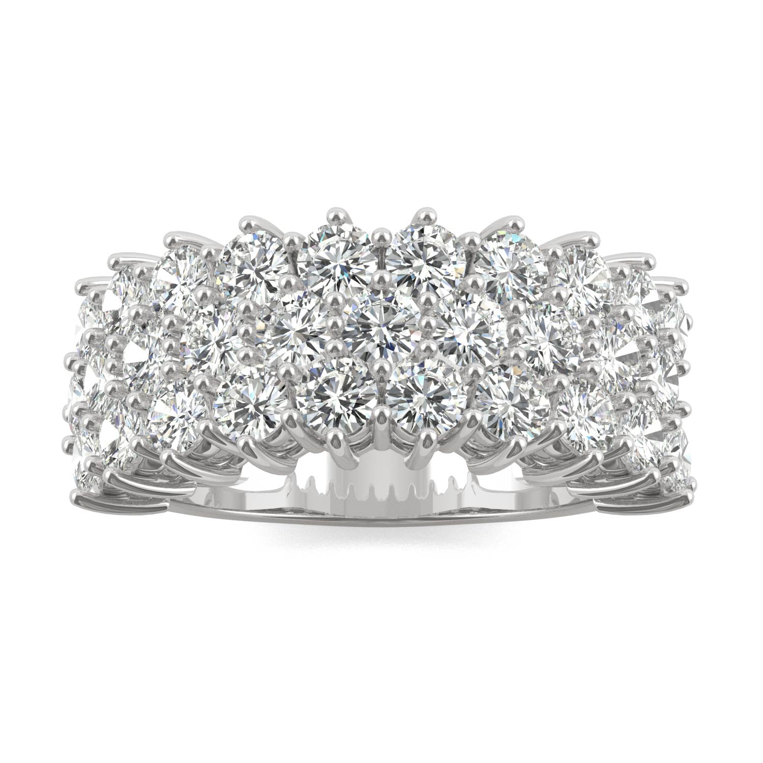 3.10 CTW DEW Round Moissanite Three Row Ring in 14K White Gold