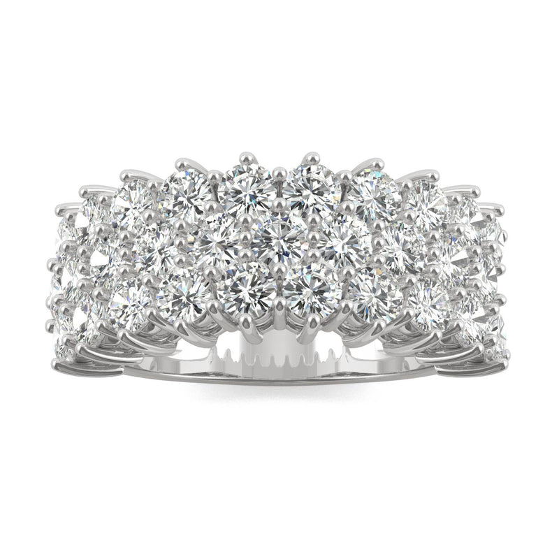3.10 CTW DEW Round Moissanite Three Row Ring in 14K White Gold