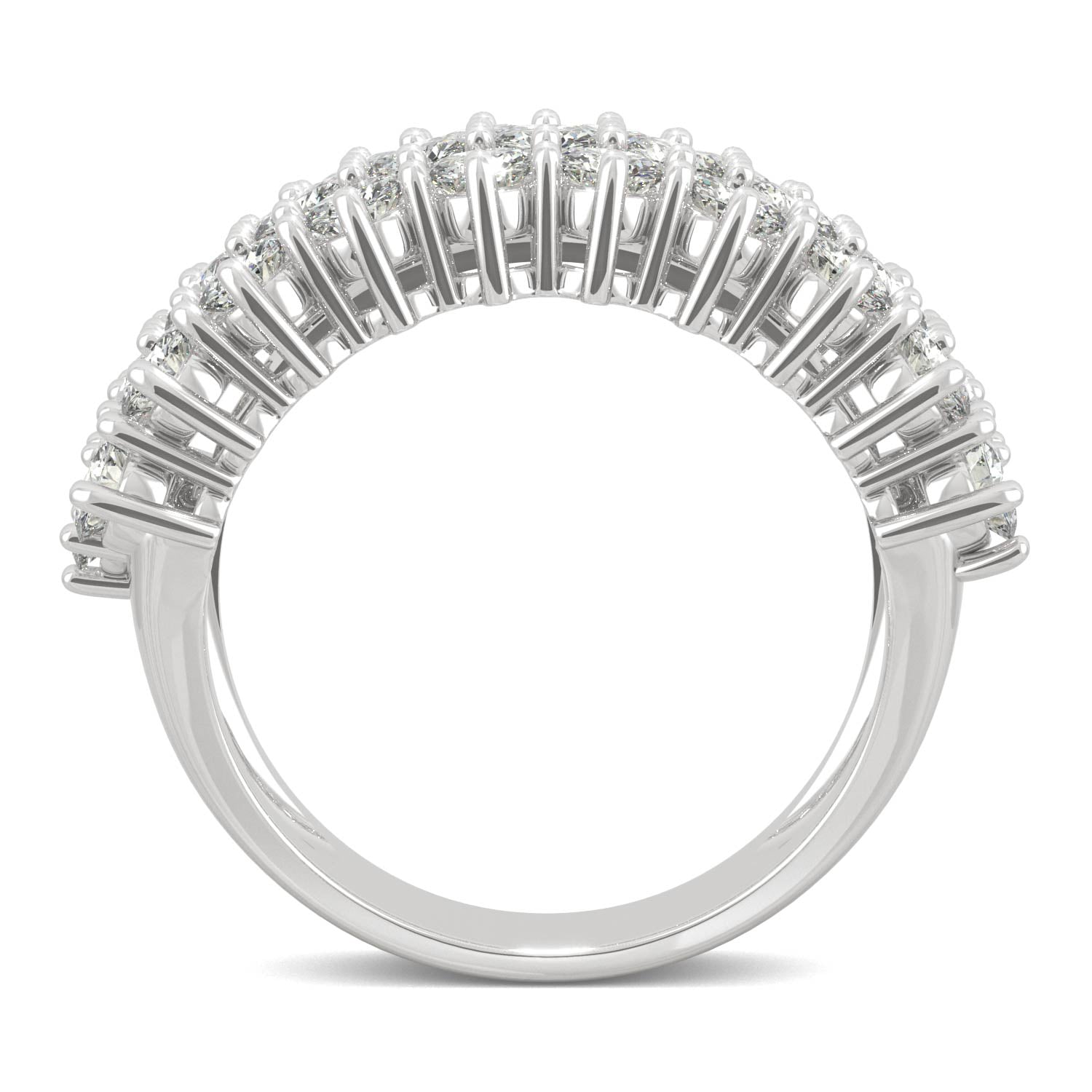 3.10 CTW DEW Round Moissanite Three Row Ring in 14K White Gold