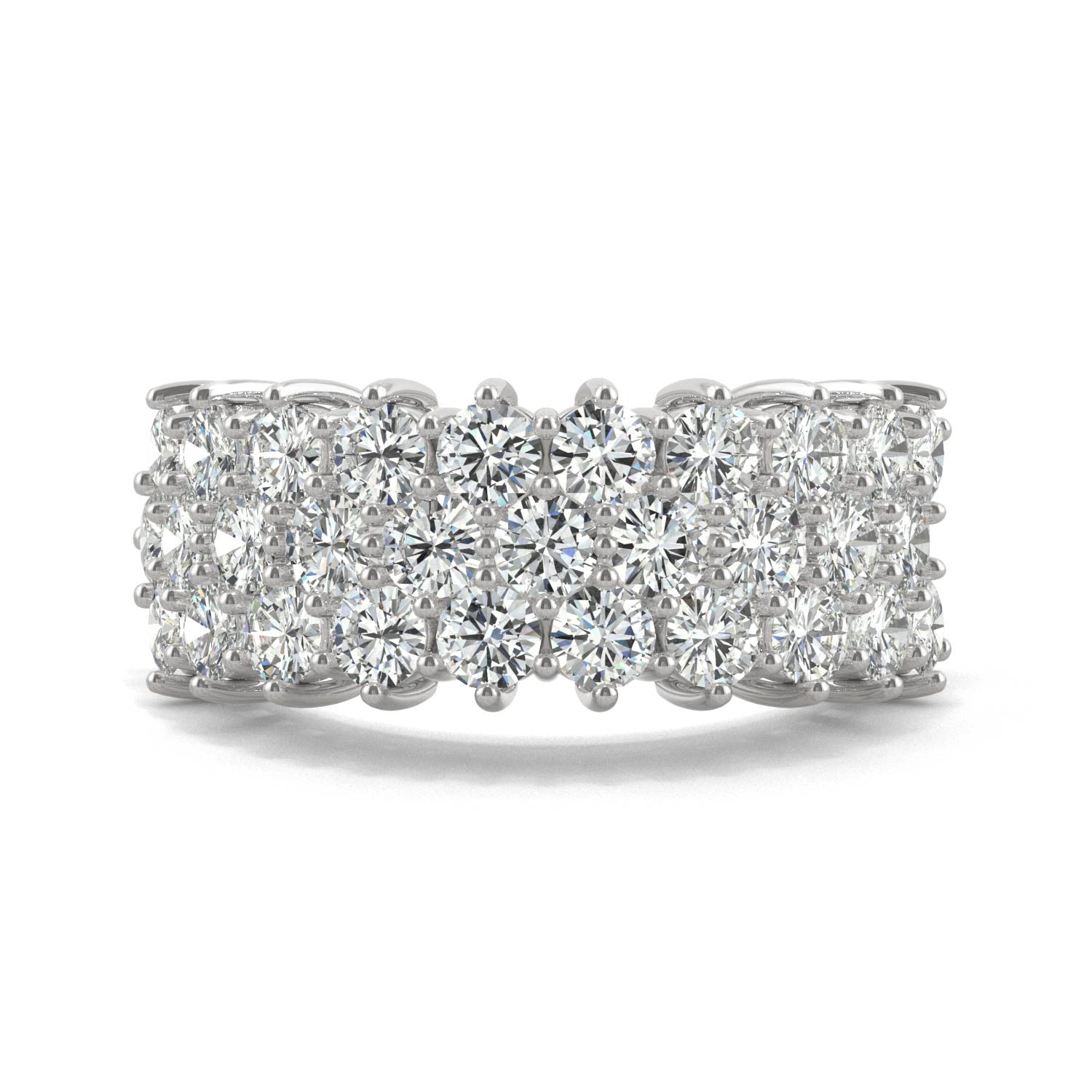 3.10 CTW DEW Round Moissanite Three Row Ring in 14K White Gold