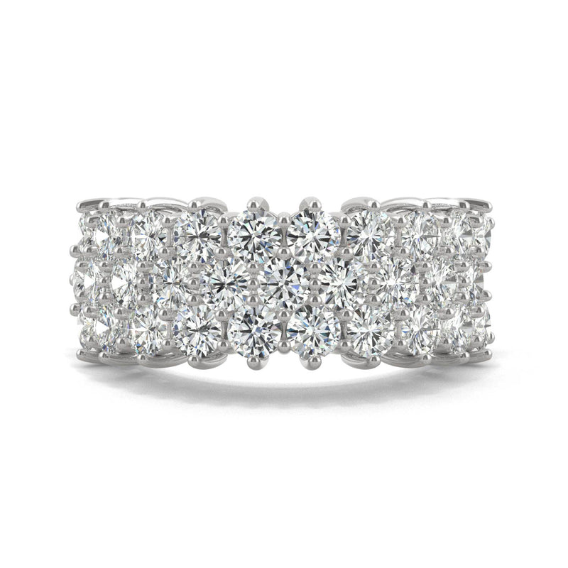 3.10 CTW DEW Round Moissanite Three Row Ring in 14K White Gold