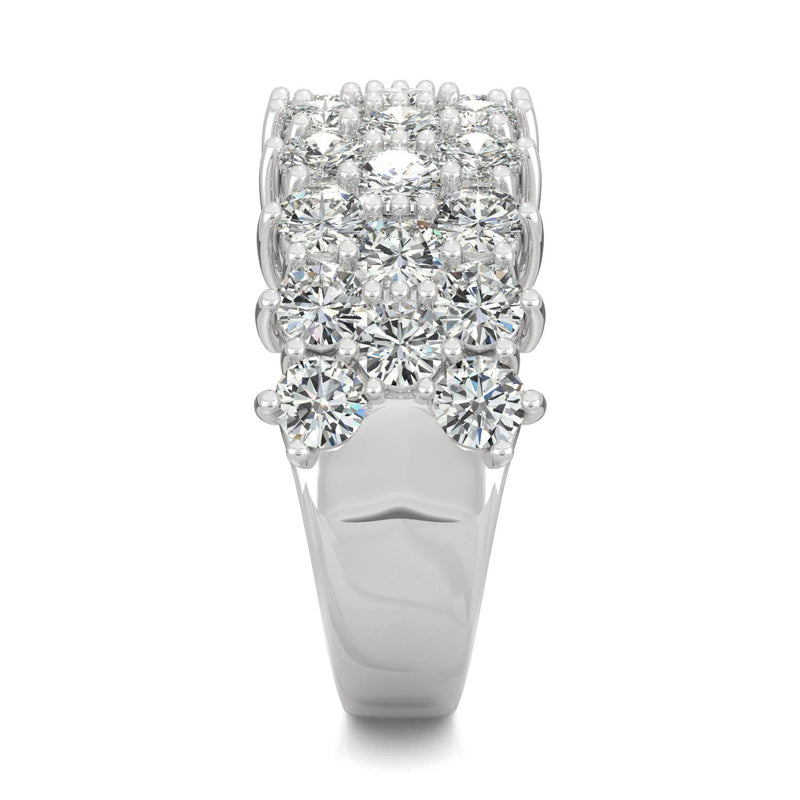 3.10 CTW DEW Round Moissanite Three Row Ring in 14K White Gold