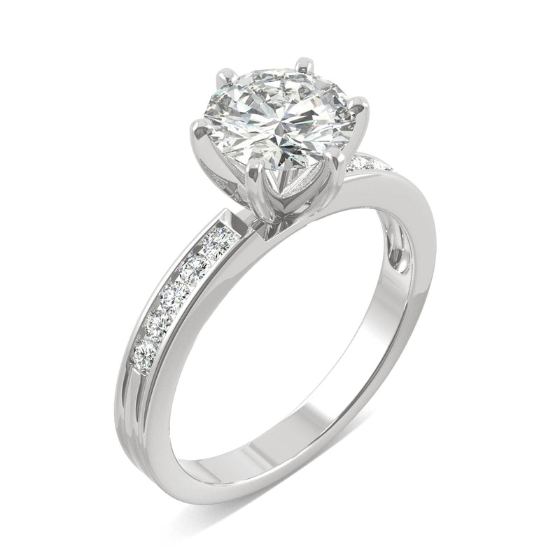 1.70 CTW DEW Round Moissanite Engagement Ring in 14K White Gold