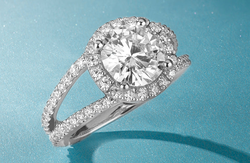 3.45 CTW DEW Round Moissanite Split Shank Solitaire With Accents Engagement Ring in 14K White Gold